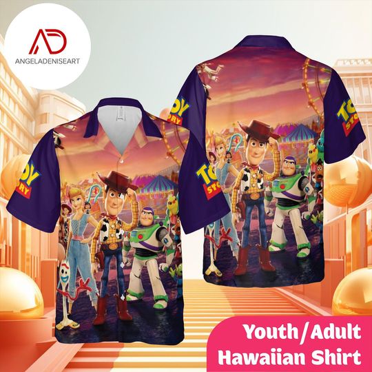 Discover Toy Story Hawaiian Shirt for Youth & Adult, Woody Buzz Lightyear Vacation Shirt, Disney Pixar Cartoon Aloha Shirt, Family Trip Outfit