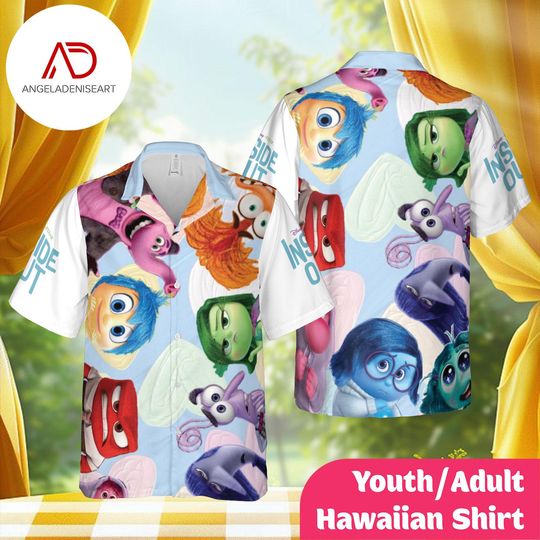 Discover Inside Out Hawaiian Shirt Youth & Adult, Disney Pixar Inside Out Shirt, Joy Sadness Anger Fear Disgust AOP Shirt, Family Matching  Shirt