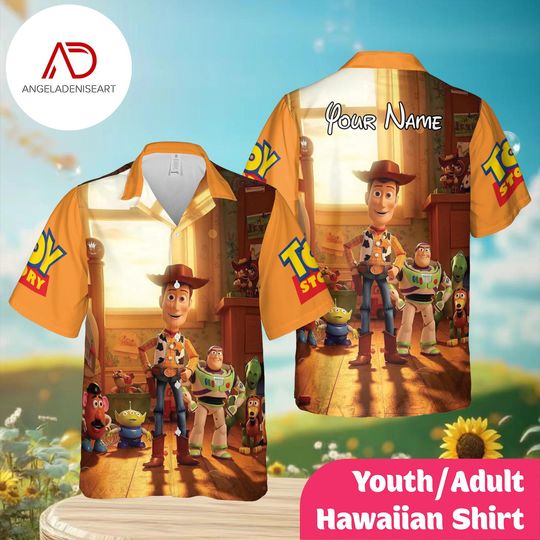 Discover Personalized Cowboy Toy Friends Hawaiian Shirt, Custom Name Youth & Adult Aloha Shirt, Cartoon Toy Room Summer Shirt