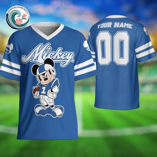 Discover Custom Disney Football Mickey Blue And White Jersey, Custom Disneyland Jersey, Football Team, Mickey Mouse Birthday, Gift for Disney Fans