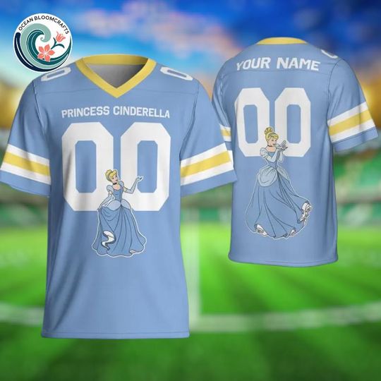 Discover Custom Gameday Princess Cinde Football Jersey, Personalized Name&Number, Birthday Gift, Disneyland Family Shirt, Gift for her