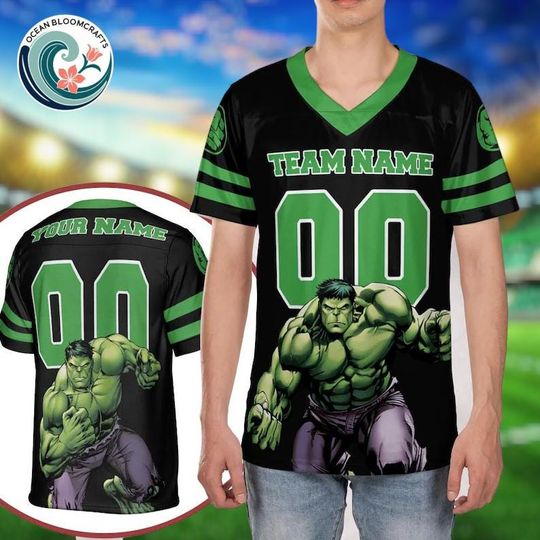 Discover Personalize Disney Team Hulk Angry Black Football, Kid Adult Matching Football Jersey, Gift for Fans