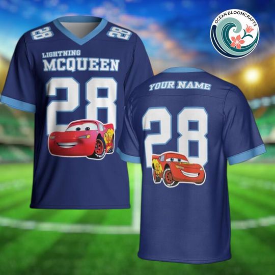 Discover Custom Disney Car Pixar All Characters Football Jersey For Adult, Kids, Youth McQueen Mater