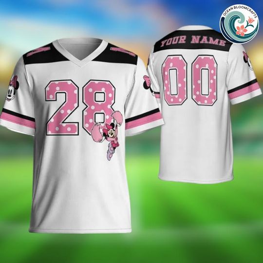 Discover Personalized Classic Minnie Cheerleader White Football Jersey Custom Adult Youth Kids Disney Outfit
