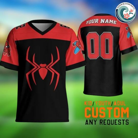 Discover Personalized Spider Man Classic Football Jersey Custom Kids Youth Adult Sports Shirt Birthday Family Gift