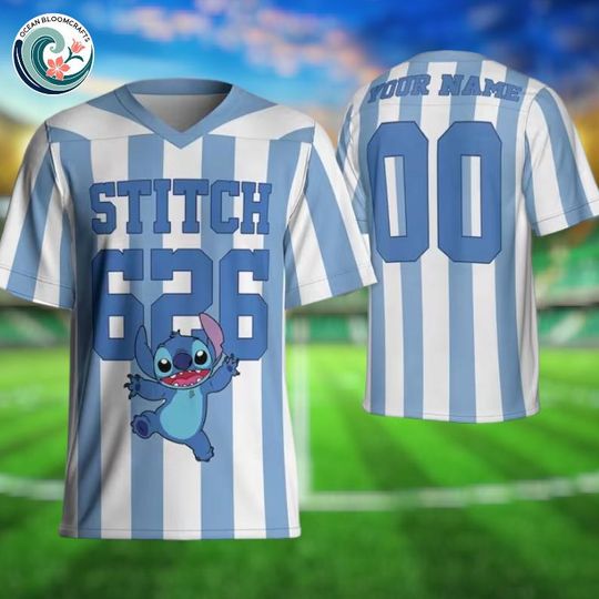 Discover Personalize Disney Stitch Striped, Custom Adult Kid Youth Football Jersey Collection Choose Style, Disney Outfit