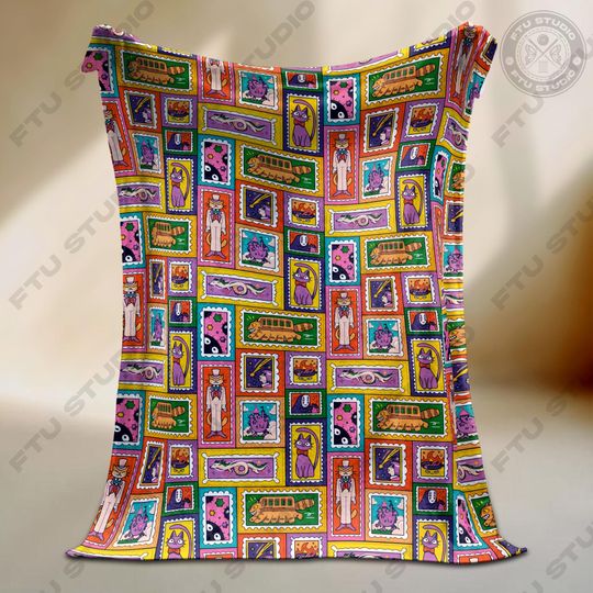 Discover Anime Sticker Blanket, Kawaii Chibi Character Fleece Blanket