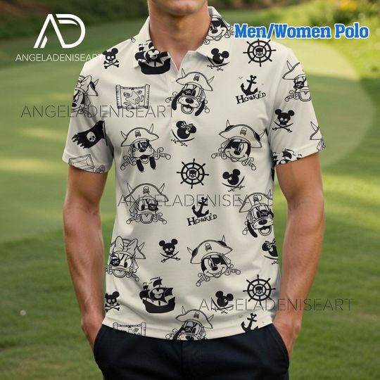 Discover Mickey Minnie Donald Pluto Daisy Pirate Polo Shirt | Disney Pirate Golf Polo for Men Women | Cartoon Cruise Vacation Golf Shirt