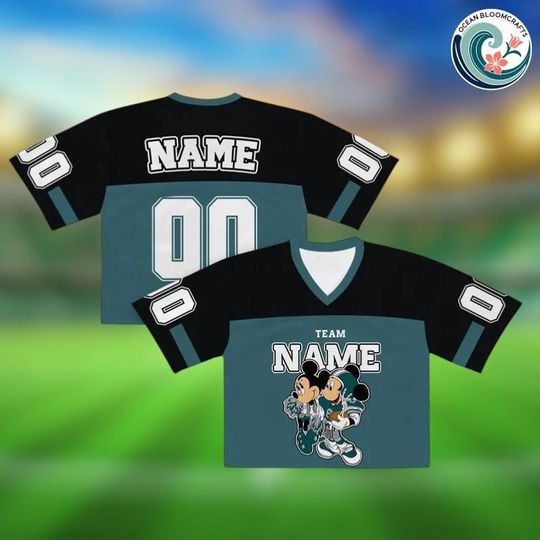 Custom Mickey Minnie Philadelphia Crop Football Jersey Personalized Name Number Disney Team Shirt