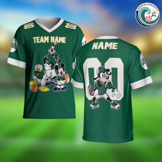 Discover Mickey Goofy Donald Football Jersey Custom Team Name Personalized Game Day Shirt Unisex Disney Sports Gift