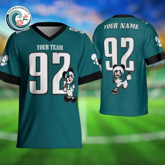 Discover Personalized Mickey Eagle Green Football Jersey, Custom Shirt For Adult Kid, Disneyland Matching Outfit For Fan, Birthday Gift for Kid