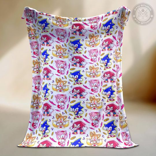 Discover Hedgehog Friends Geometric Fleece Throw Blanket Cozy Gamer Gift