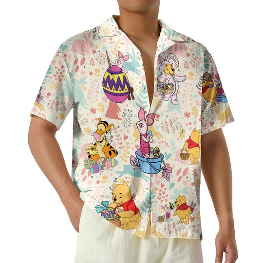 Disney Winnie The Pooh Easter Hawaiian Shirt, Easter Pooh Bear Shirt, Disney Tigger Shirt, Disney Piglet Easter Shirt, Disney Eeyore Easter