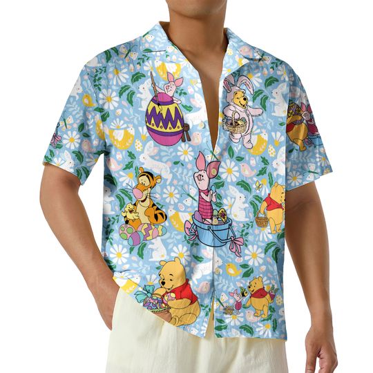 Discover Disney Winnie The Pooh Easter Hawaiian Shirt, Easter Pooh Bear Shirt, Disney Tigger Piglet Eeyore Easter Button Up Shirt