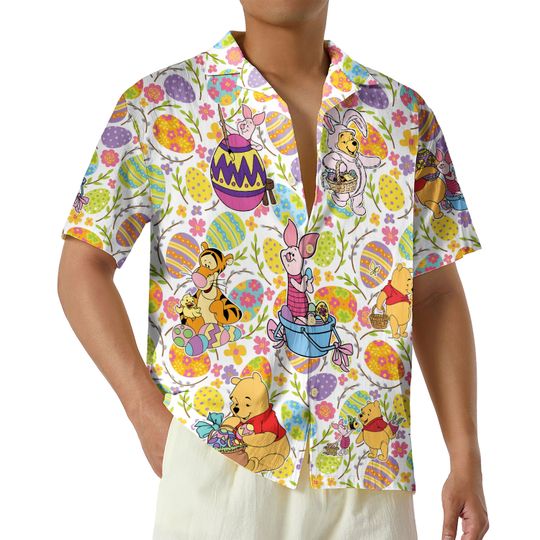 Discover Disney Winnie The Pooh Easter Hawaiian Shirt, Easter Pooh Bear Button Up Shirt, Disney Tigger Piglet Eeyore Easter Hawaii Shirt