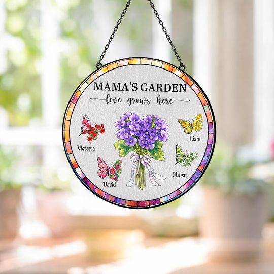 Discover Personalized Grandma's Garden Suncatcher, Birth Month Flowers With Names Stained Glass, Gift for Her, Mother's Day Window Hanging