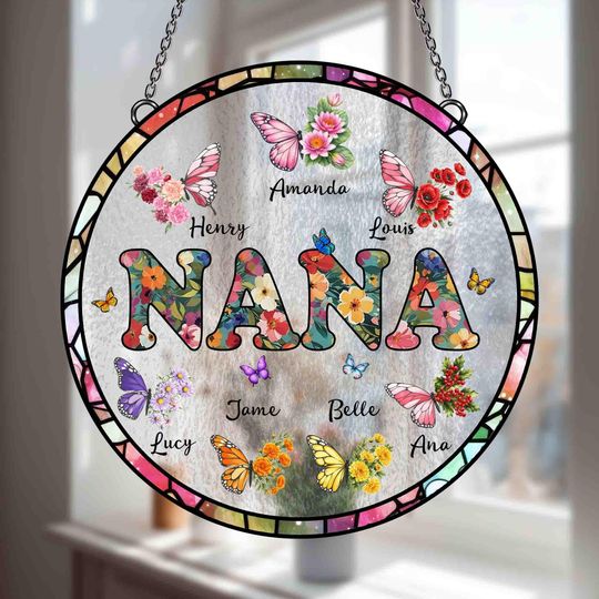 Discover Personalized Nana Glass Suncatcher, Custom Family Birth Flowers Suncatcher With Name, Custom Mom's Garden Gift, Mother's Day Gift