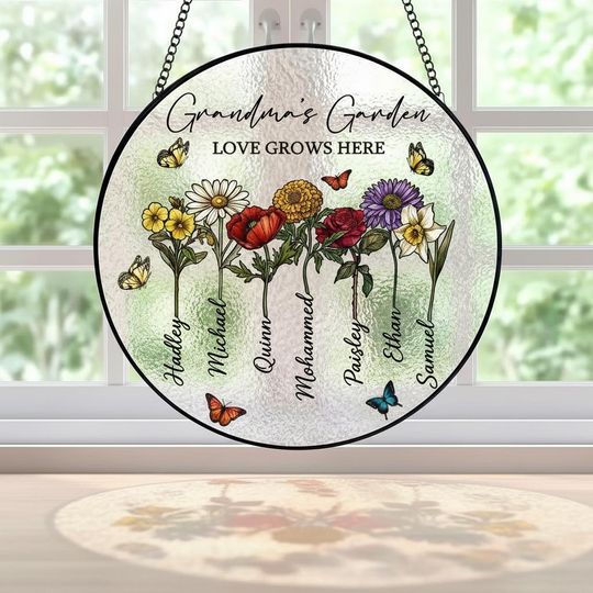 Discover Custom Grandma's Garden Stained Glass, Personalized Love Grows Here Suncatcher, Birth Month Flowers With Names Gift, Mothers Day Gift
