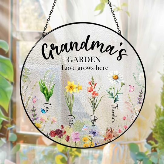 Discover Personalized Grandma's Garden Stained Glass Suncatcher: Birth Month Flowers
