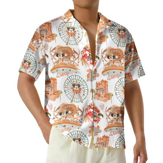 Discover Watercolor Disney Park Theme Hawaiian Shirt, Magic Kingdom Button Up Shirt, Disneyland Family Matching Shirt, Disney Trip Gift