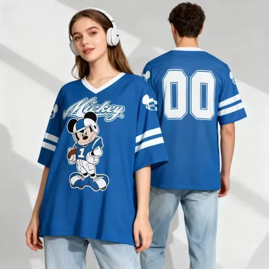 Discover Personalized Mickey Mouse Game Day Sports Fan Gift Blue White Football Jersey