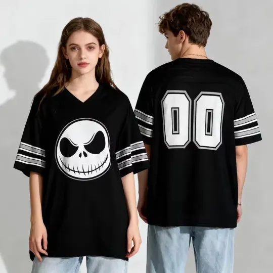 Nightmare Before Christmas Jack Skellington Face Black & White Football Jersey