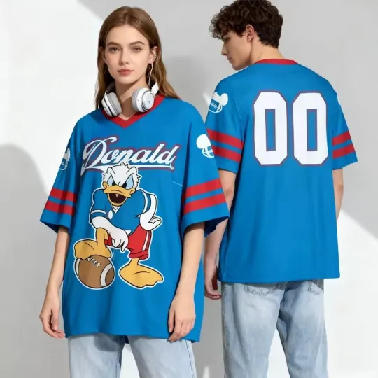 Discover Personalized Donald Duck Sports Fan Gift Game Day Cartoon Duck Football Jersey