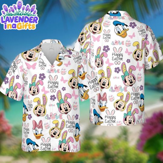 Discover Disney Easter Hawaiian Shirt, Minnie Mouse Happy Easter Aloha Shirt, Disney Spring Vacation Beach Shirt