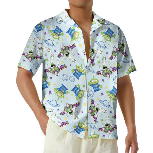Discover Disney Toy Story Outer Space Hawaiian Shirt, Buzz Lightyear Outer Space Button Up Shirt, Cartoon Kids Hawaii Shirt
