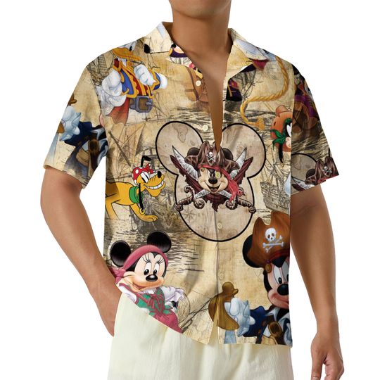 Discover Disney Pirates of Caribbean Hawaiian Shirt, Mickey and Friends Hawaii Shirt, Cruise Summer Vacation Shirt, Vintage Beach Shirt