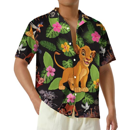 Discover Lion King Hawaiian Shirt, Tropical Hibiscus Aloha Hawaii Shirt, Disney Button Shirt, Summer Vacation Beach Shirt