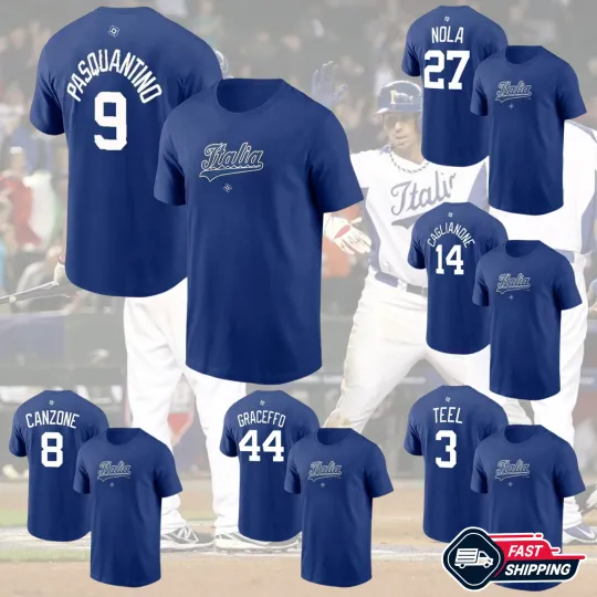 Discover Italy 2026 World Baseball Classic T Shirt Team Name & Number Players