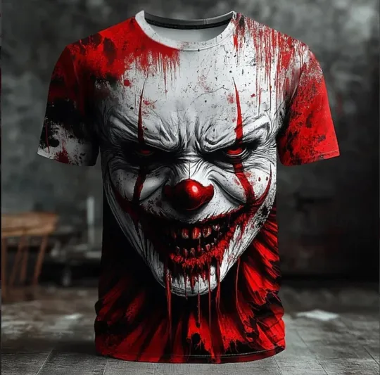 Halloween Creepy Clown 3D T-Shirt Crew Neck