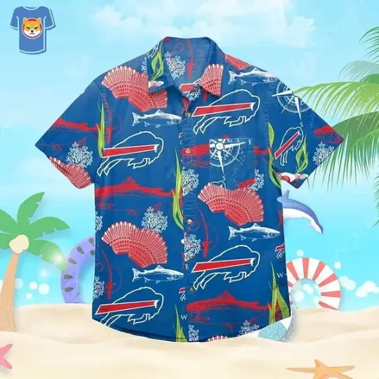 Discover Hawaiian Buffalo Bills Beach Sleeve Button Up Tropical Shirt