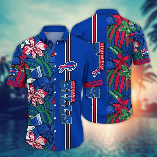 Discover Hawaiian Buffalo Bills Beach Sleeve Button Up Tropical Shirt
