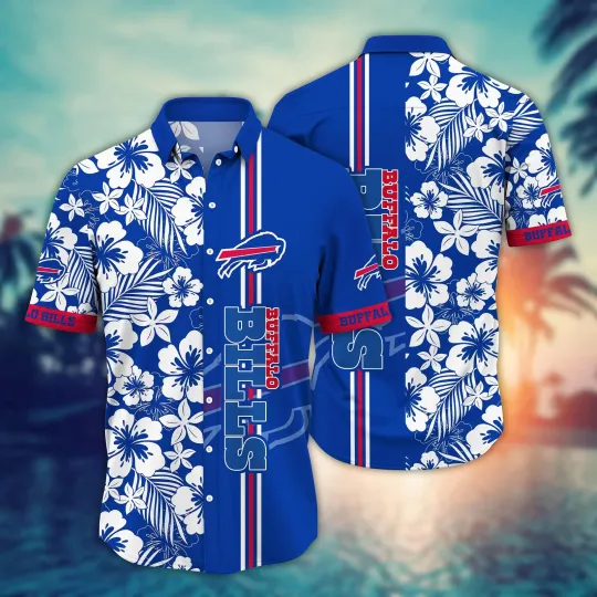 Discover Hawaiian Buffalo Bills Beach Sleeve Button Up Tropical Shirt