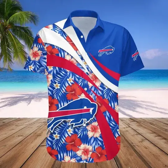 Hawaiian Buffalo Bills Short Sleeve Button Up Tropical Shirt