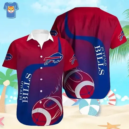 Discover Hawaiian Buffalo Bills Red Fire Rugby Button Up Tropical Shirt