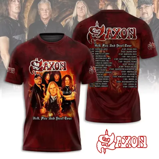 Discover Saxon Band Hell Fire And Steel Tour 2025 3D T-Shirt