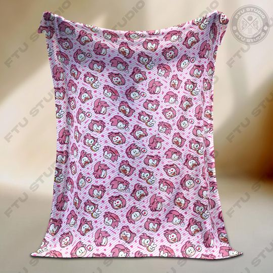 Amy Rose Hedgehog Fleece Blanket, Game Art Chibi Blanket, Video Game Sonic Blanket