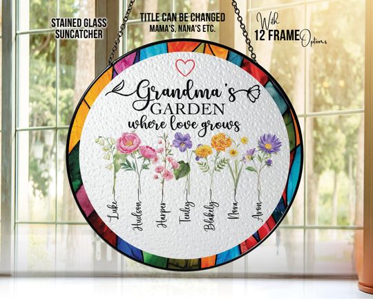 Discover Personalized Grandma Suncatcher: Birth Month Flowers, Custom Stained Glass