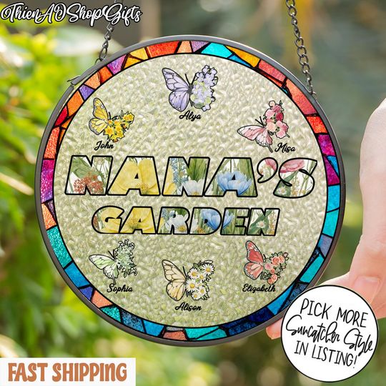 Discover Personalized Nana Glass Suncatcher, Mother's Day Gift for Grandma, Custom Butterfly & Birth Month Flower with Grandkids Names, Mom Gifts