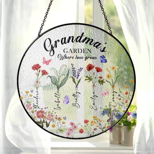 Discover Personalized Grandma's Garden Gift For Grandma, Grandma Gift, Mother's Day Gift For Grandma, Nana Birth Month Flower Stain Glass Suncatcher