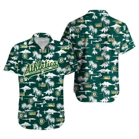 Discover Oakland Baseball Team Athleticss Hawaiian Button Down Shirt Unisex Adults S-5XL