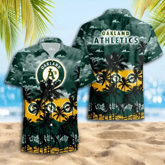 Discover Oakland Baseball Team Athleticss Hawaiian Button Down Shirt Unisex Adults S-5XL