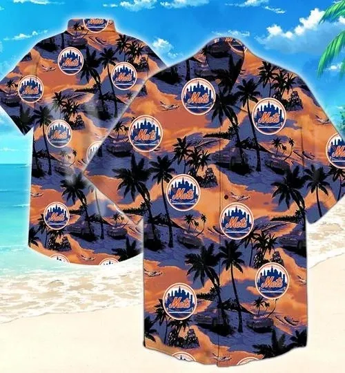 Discover New York Baseball Team Metss Hawaiian Button Down Shirt Unisex Adults S-5XL