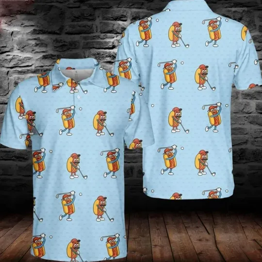 Discover Hot Dog Golf Polo Shirt Funny Meme Golfer Gift Men Women