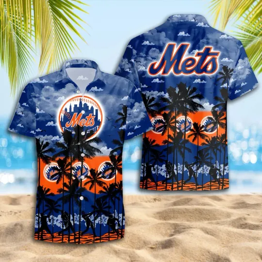 Discover New York Baseball Team Metss Hawaiian Button Down Shirt Unisex Adults S-5XL