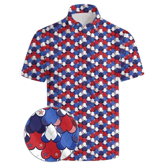 Discover Funny 4th of July Golf Shirt for Men American Flag Patriot Polo