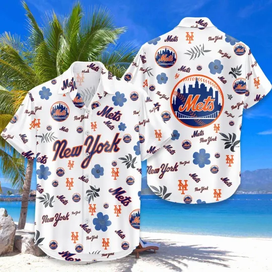 Discover New York Baseball Team Metss Hawaiian Button Down Shirt Unisex Adults S-5XL